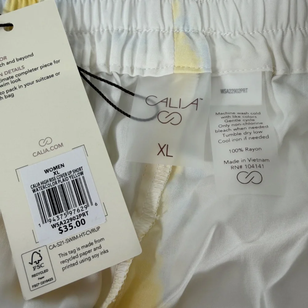 CALIA  High Rise Cover Up Summer Beach Resort Pool Butter Yellow White Shorts XL